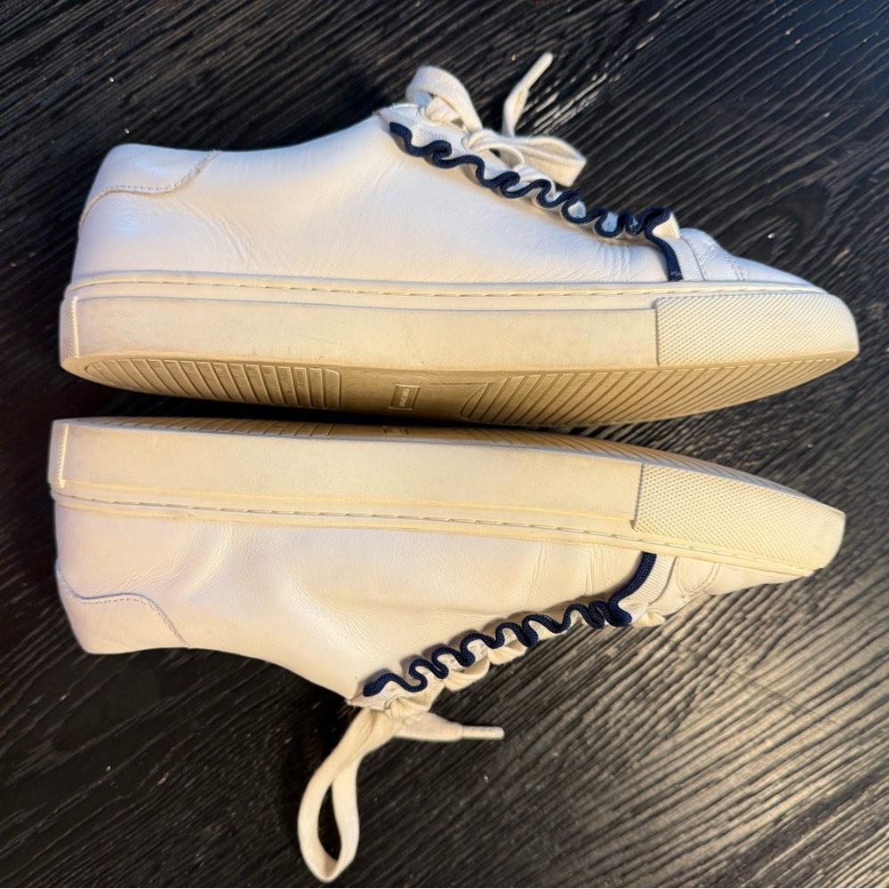 Tory Burch White and Navy Ruffle Trim Sneakers - Picture 5 of 10